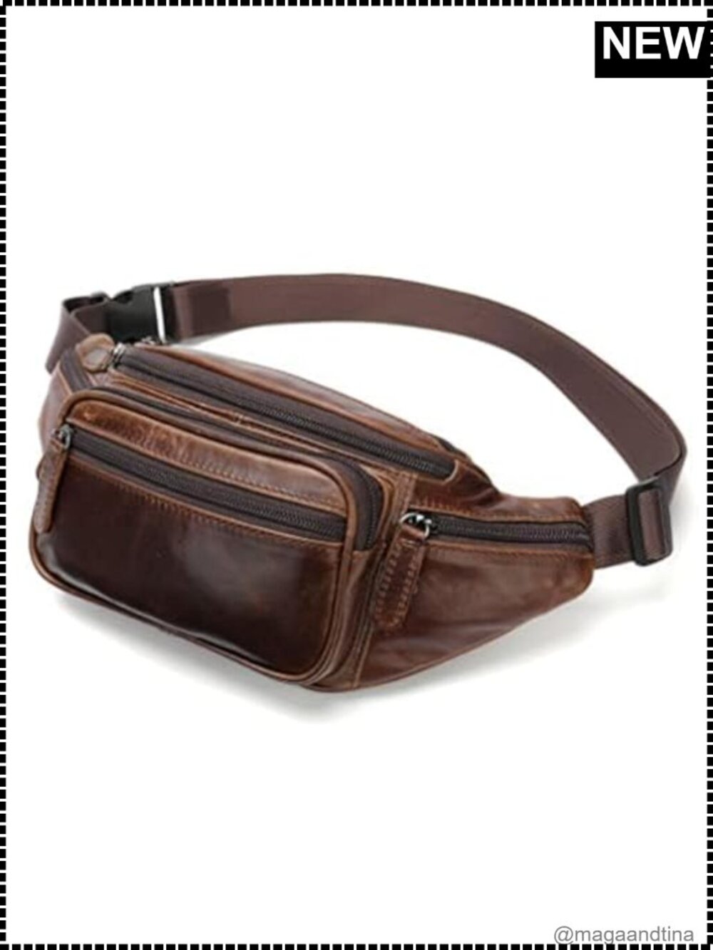 Leather Fanny Pack Waist Bag for Men Women Outdoor Travel Hiking